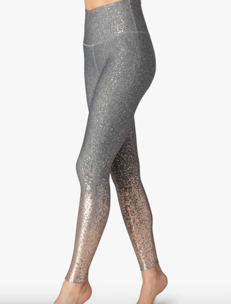 Beyond Yoga, Pants & Jumpsuits, Beyond Yoga Light Blue Silver Metallic  Speckle Alloy High Rise Ombre Leggings